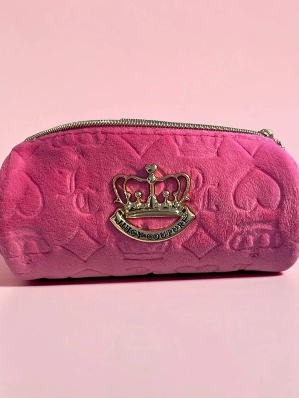 Juicy Couture Pink Velour Barrel Cosmetic Bag Pink NWT